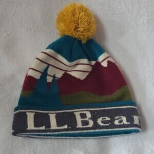 L.L. Bean Pom-Pom Knit Beanie Multicolor One Size Winter Ski Snowboard Hat